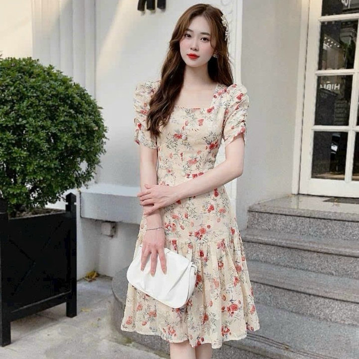 đầm Váy Nữ Tay Phồng Chân Váy Xếp Ly Bh906- Nana House