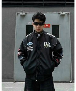 áo Khoác Dù Nam Nữ 2 Lớp In Chữ Fafic Phối Cánh Tay Cá Tính Form Rộng – Htm Fashion