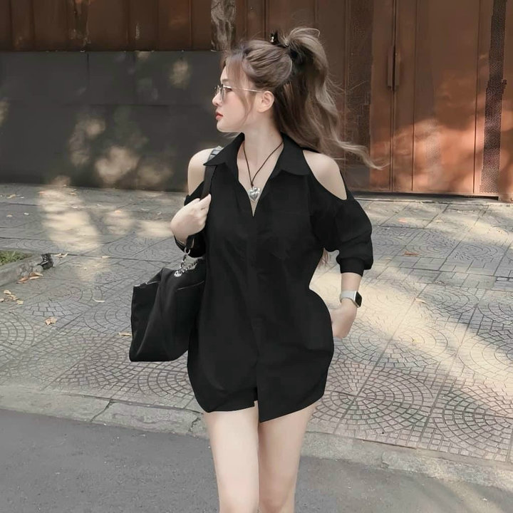 Set đồ Bộ Sơ Mi 2 Món Sơ Mi Hở Vai Kè Quần Cotton Lạnh Siêu đẹp – Htm Fashion