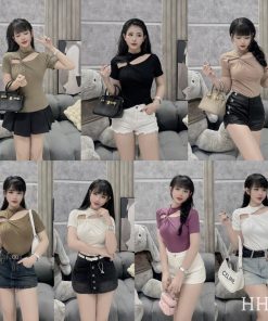 áo Thun Cộc Tay Kiểu Dáng Xoắn Kép Khoét Vai Sang Chảnh Dành Cho Bạn Nữ Slcxa252