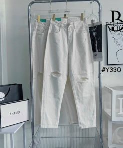 Quần Jean Nữ Màu Trắng Phối Rách Gối Form Chuẩn đẹp B1422 – Bell22 Store