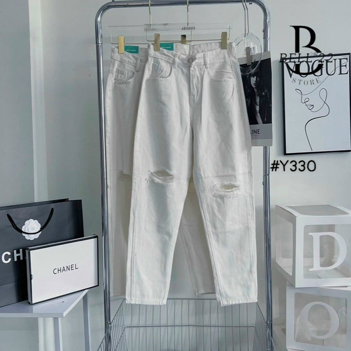 Quần Jean Nữ Màu Trắng Phối Rách Gối Form Chuẩn đẹp B1422 – Bell22 Store