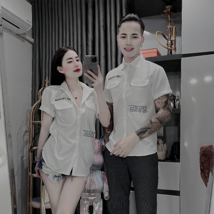 áo Sơ Mi Tay Ngắn Nam, Nữ Cotton Lạnh Phối Túi Họa Tiết Chữ Mới – Soo1990