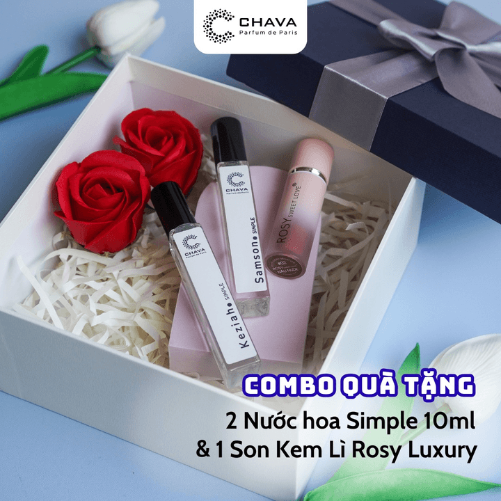 [combo Quà Tặng] 1 Son Kem Lì Rosy Luxury + 2 Nước Hoa Simple 10ml – Chava