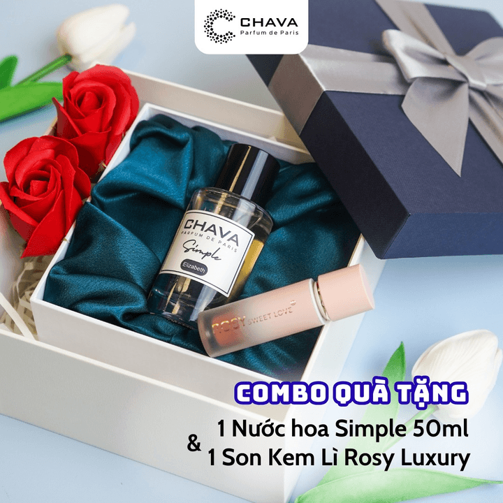 [combo Quà Tặng] 1 Nước Hoa Simple 50ml + 1 Son Kem Lì Rosy Luxury – Chava