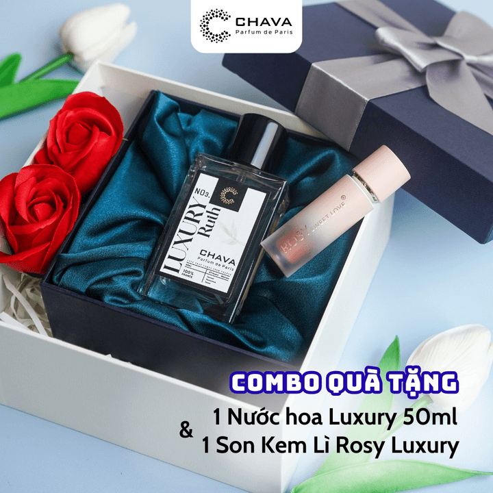 [combo Quà Tặng] 1 Nước Hoa Luxury 50ml (deborah/ruth) + 1 Son Kem Lì Rosy Luxury – Chava