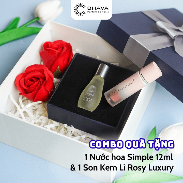 [combo Quà Tặng] 1 Nước Hoa Simple 12ml + 1 Son Kem Lì Rosy Luxury – Chava