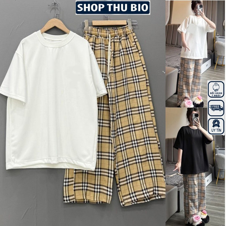 Set Quần Caro Vàng Kiểu Mới + áo Phông Trơn