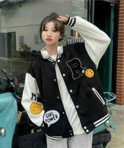 áo Khoác Nữ Thêu Chữ R 2 Màu Trắng đen Mặt Cười Girl Power Cực đẹp -sht137- Minh Hà House