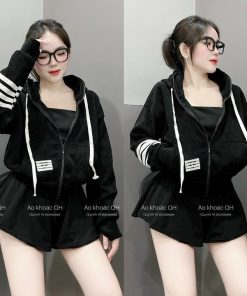 áo Khoác Nhung Tăm Nữ Dáng Lửng Trơn Thêu 4 Sọc Tay Chất Vải Nhung Dày Thời Trang – Htm Fashion