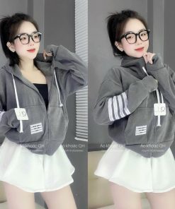 áo Khoác Nhung Tăm Nữ Dáng Lửng Trơn Thêu 4 Sọc Tay Chất Vải Nhung Dày Thời Trang – Htm Fashion