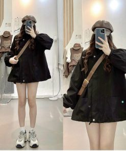 áo Khoác Dù Nữ 2 Lớp Chất Vải Mero Trơn Nút Bấm Form Rộng Thoải Mái – Htm Fashion