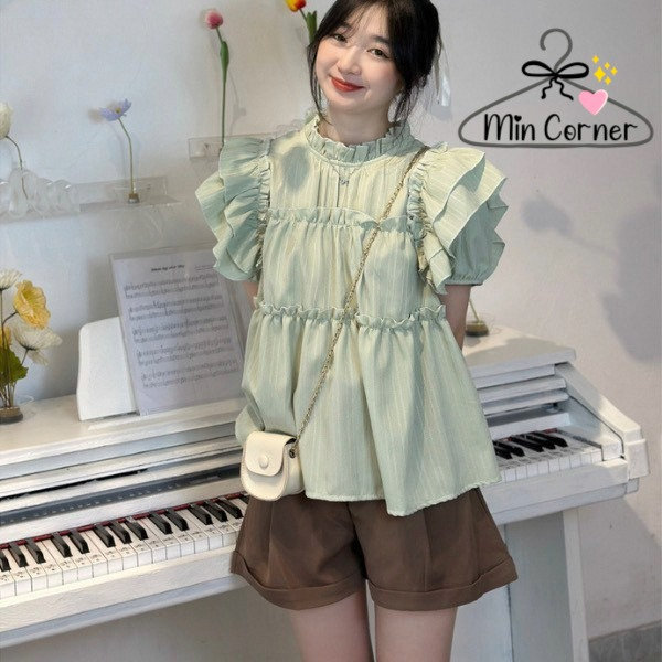 áo Baby Doll Tay Ngắn Phối Bèo Ms82 – Min Corner