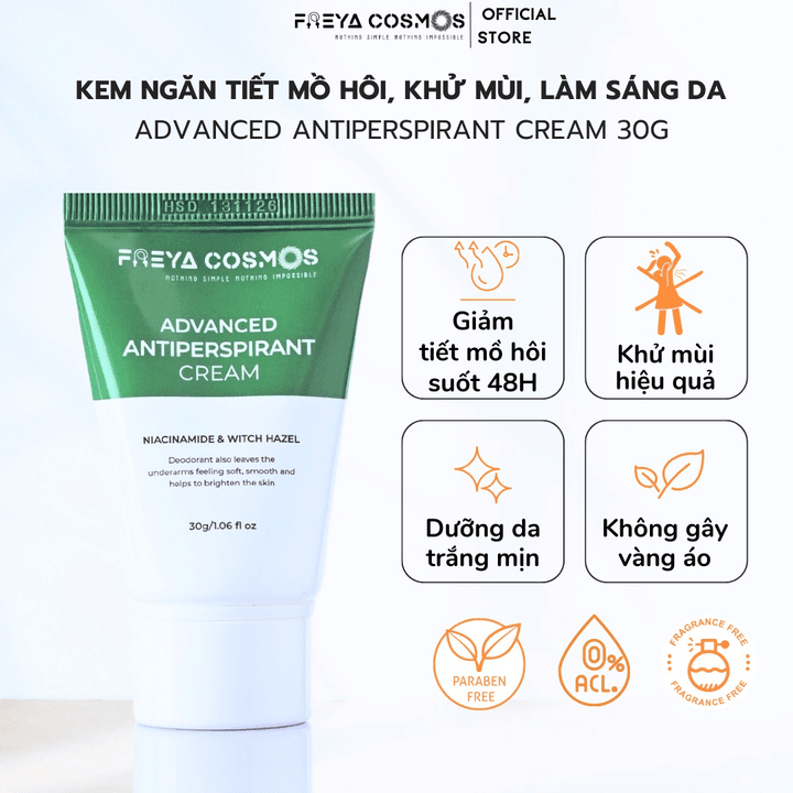 Kem Khử Mùi, Ngăn Tiết Mồ Hôi & Dưỡng Sáng Da Freya Cosmos Advanced Antiperspirant 30g