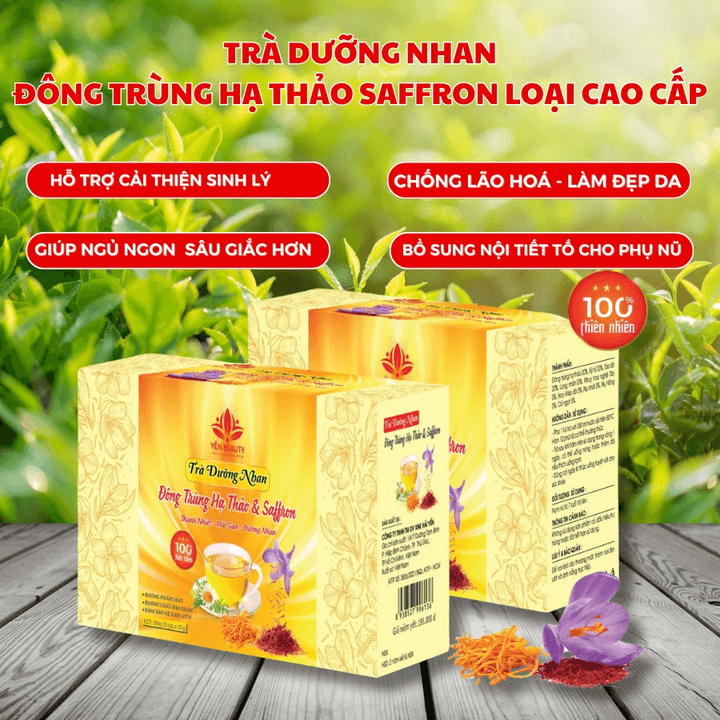 Trà Dưỡng Nhan đông Trùng Hạ Thảo Saffron Loại Cao Cấp Hộp 15 Gói – Yến Beauty