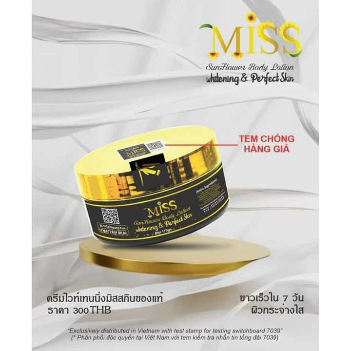 Kem Body Miss Thái Lan Dưỡng Trắng, Makeup Chống Nắng Hũ Nhỏ 170g – Gdn