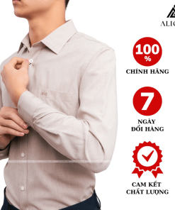 áo Sơ Mi Nam Dài Tay Aligro Cổ Bẻ Dáng ôm Body 100% Chất Cotton Trơn Màu Ghi Algs157- Aligro