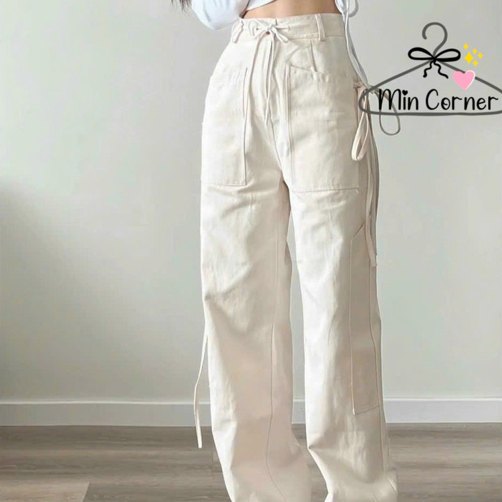 Quần Kaki Trắng ống Suông Túi Hộp Xỏ Dây Mq98 – Min Corner