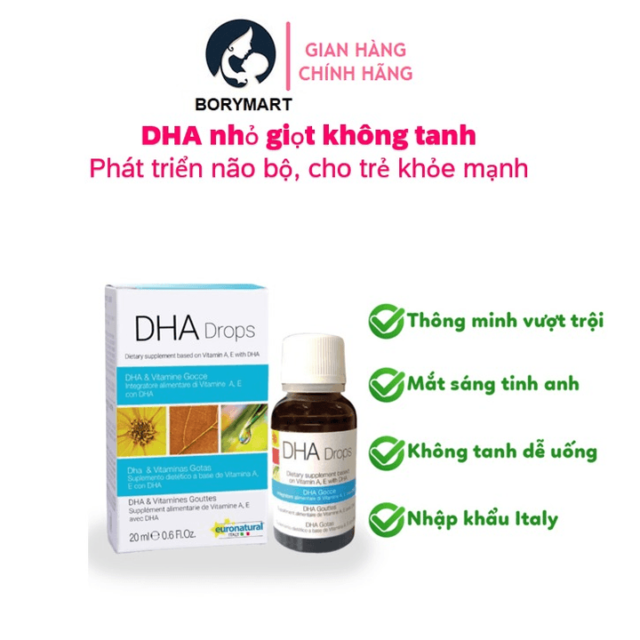 Dha Drops Euronatural Không Tanh Cho Trẻ Sơ Sinh Bổ Sung Dha Giúp Trẻ Thông Minh Vượt Trội Dạng Nhỏ Giọt 20ml