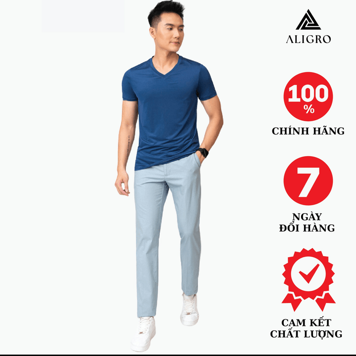 Quần Kaki Nam Aligro Trơn Màu Xanh Da Trời, ôm Vừa, Tôn Dáng, Thoải Mái Algk028 – Aligro