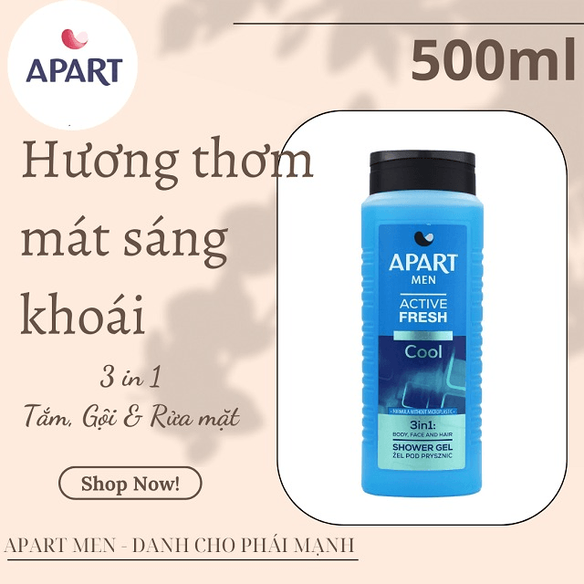 Gel Tắm Nam Mát Lạnh Sảng Khoái 3 Trong 1 500ml- Apart Men