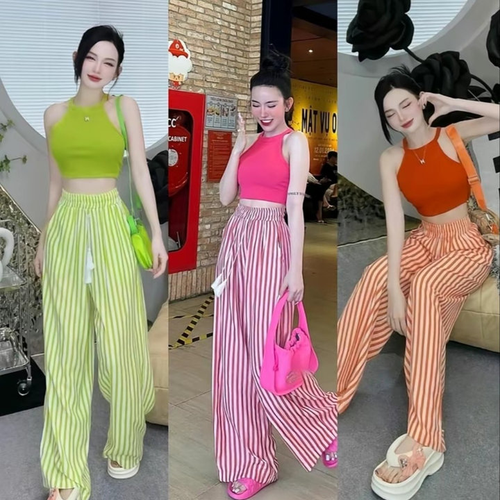 Set Quần ống Rộng Suông Sọc Phối áo Yếm Ba Lỗ Crotop Tôn Dáng Siêu Hot – Dâu Shop