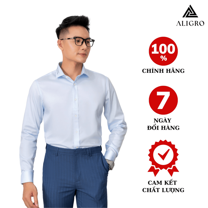 áo Sơ Mi Nam Dài Tay Aligro Cổ Bẻ Dáng ôm Body 100% Chất Cotton Chống Nhăn Xanh Algs217 – Aligro