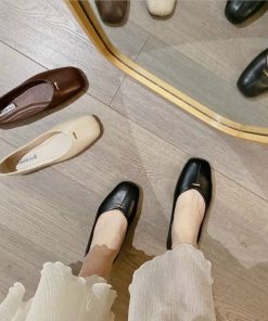 Giày Búp Bê Mũi Vuông Da Mềm êm Chân