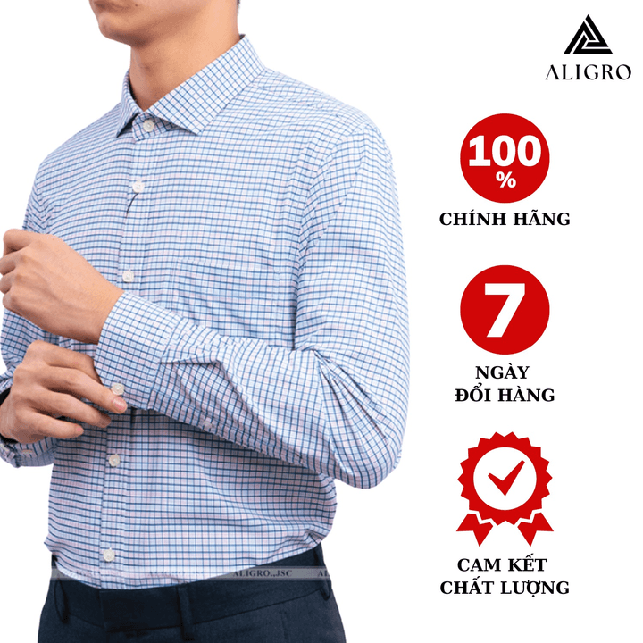 áo Sơ Mi Dài Tay Nam Aligro Kẻ Xanh Trắng Algs176 – Aligro