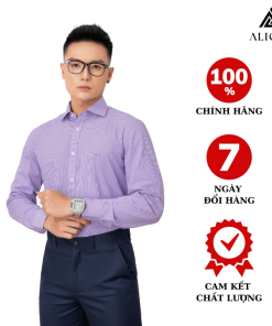 áo Sơ Mi Nam Dài Tay Aligro Màu Tím, 100% Chất Cotton Thoáng Mát, Thấm Hút Mồ Hôi Tốt, Cổ Bẻ, Dáng ôm Body Algs153 – Aligro