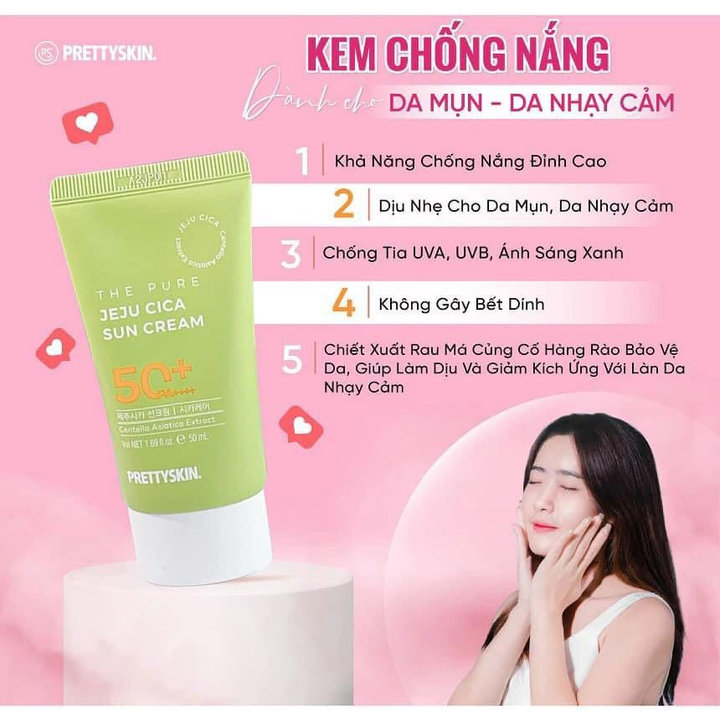 Kem Chống Nắng Phổ Rộng Rau Má Prettyskin 50ml Spf50+ Dưỡng ẩm Chống Nắng Ad584 – ánh Dương