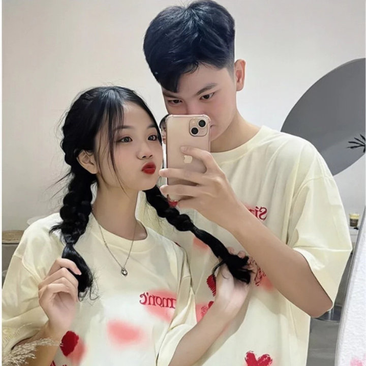 áo Thun Form Rộng Tay Lỡ Form Unisex Ullzang Siêu Xinh In Hình Trái Tim Be