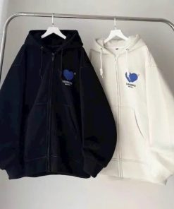 áo Khoác Nỉ Nữ Khóa Kéo Cặp đôi Họa Tiết Trái Tim Có Nón Chống Nắng -htm Fashion