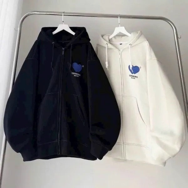 áo Khoác Nỉ Nữ Khóa Kéo Cặp đôi Họa Tiết Trái Tim Có Nón Chống Nắng -htm Fashion