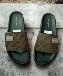 Dép Da Nam Balenciaga Quai Khâu Cao Cấp, Màu Nâu, Mẫu Mới 2024