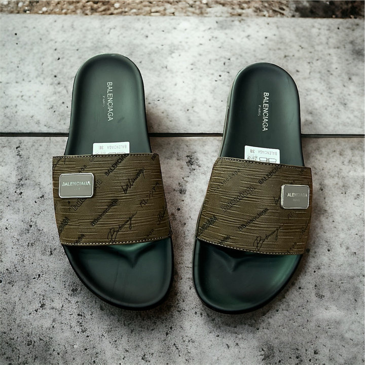 Dép Da Nam Balenciaga Quai Khâu Cao Cấp, Màu Nâu, Mẫu Mới 2024