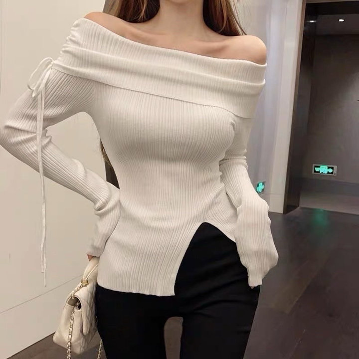 áo Trễ Vai Ngang Gân Xẻ Trước Xinh Xắn – Kim