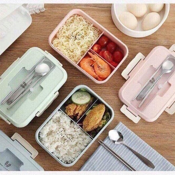 Hộp đựng Cơm Lúa Mạch Kèm đũa Và Thìa Inox Tiện Dụng