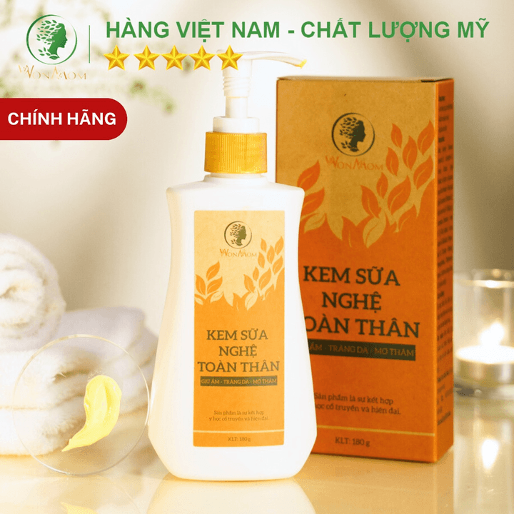 Kem Sữa Nghệ Toàn Thân Trắng Body, Sạch Thâm Rạn Wonmom 150g