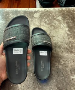 Dép Da Nam Dolce & Gabbana Cao Cấp, Quai Khâu, Màu Xám Mẫu Mới 2024