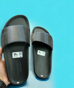 Dép Da Nam Burberry Quai Sọc Xanh đen Cao Cấp, Mẫu Mới 2024