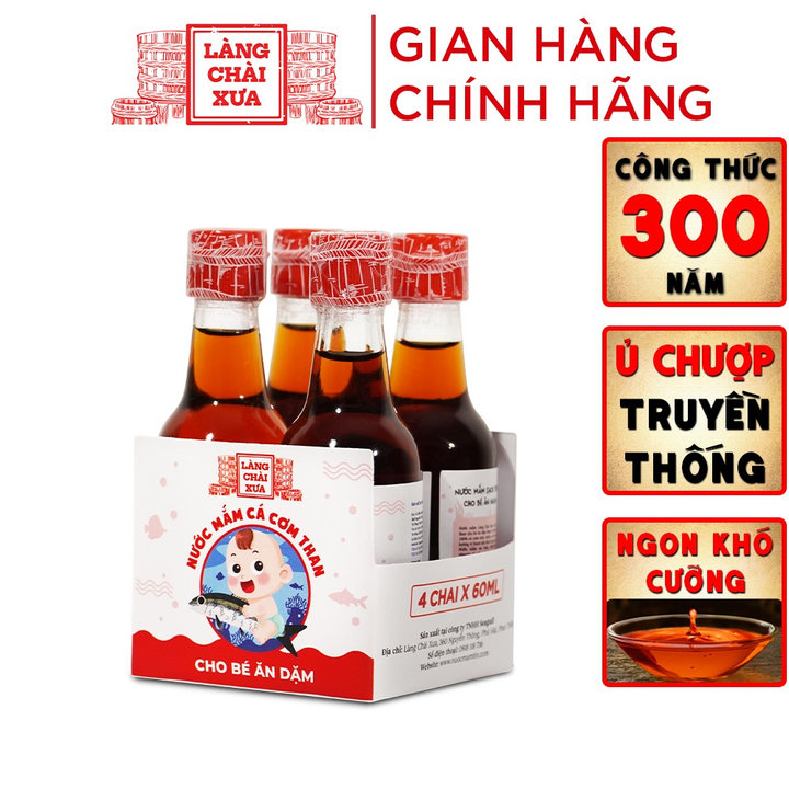 [lốc 4 Chai] Nước Mắm Cá Cơm Than Làng Chài Xưa Cho Bé ăn Dặm Từ 6 Tháng Tuổi, An Toàn, Nhiều Cá ít Muối Chứa Nhiều Vitamin 60ml/chai – Làng Chài Xưa