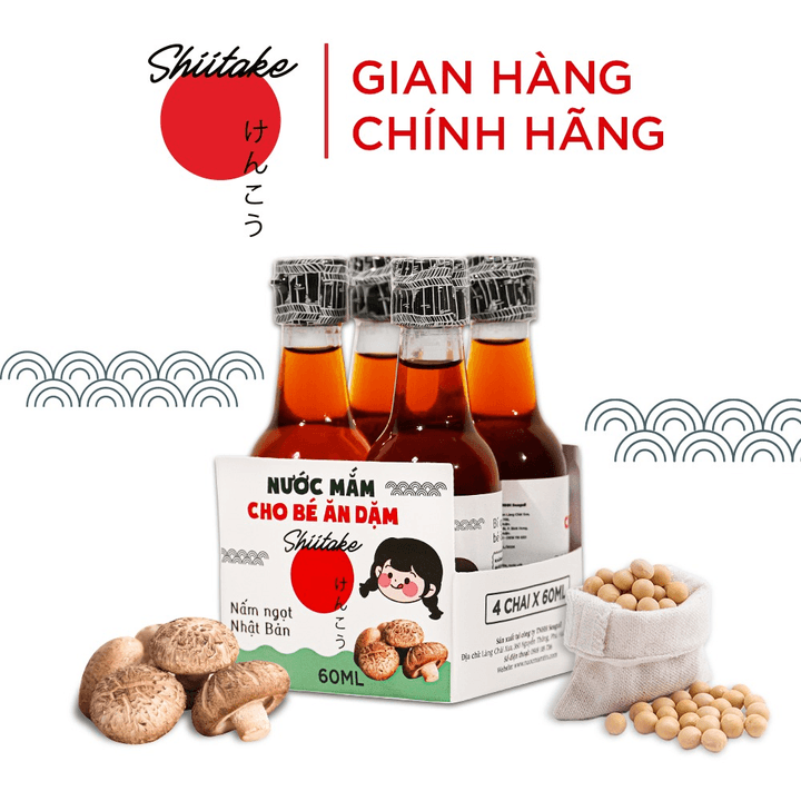 [lốc 4 Chai] Nước Mắm Shiitake Cho Bé ăn Dặm Từ 6 Tháng Tuổi Làm Từ Nấm Ngọt Nhật Bản An Toàn Giúp Bé ăn Ngon Miệng, Kích Thích Vị Giác 60ml/chai – Làng Chài Xưa