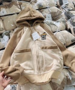 áo Khoác Nỉ Croptop Nữ Có Nón Phối Khóa Kéo Logo Thêu Coffee Phối 2 Túi Hộp Như Hình -htm Fashion