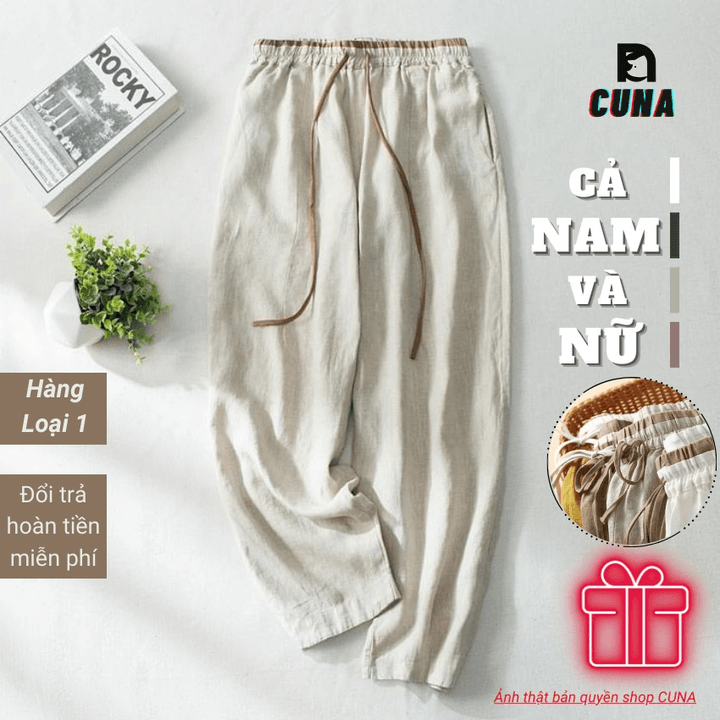 Quần đũi Nam Nữ ống Suông Phối Cạp Chun Chất Mát Nhẹ Thoải Mái