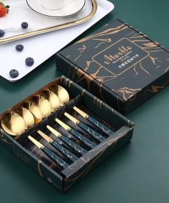 Hộp 6 Thìa Cán Mạ Giả Cẩm Thạch Tiện ích