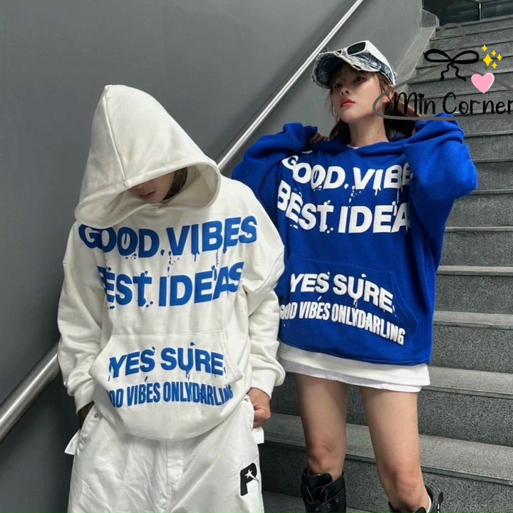 Hoodie Nỉ Dập Nổi Form Rộng Unisex In Chữ Good Vibes Mak67 – Min Corner