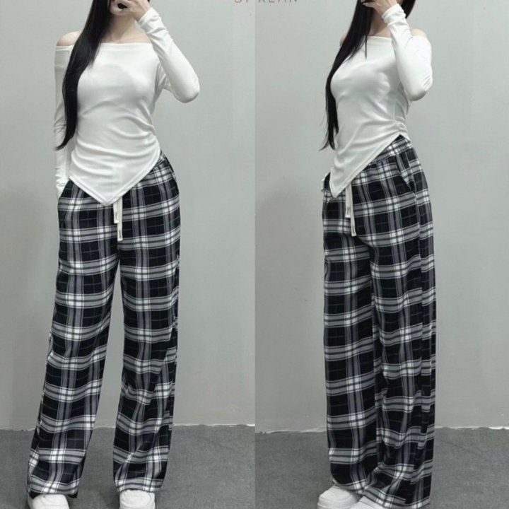 Quần ống Rộng Caro Bản To Ullzzang