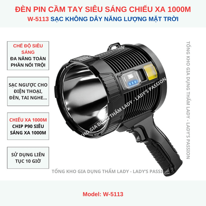 đèn Pin Cầm Tay Siêu Sáng W5113 Chiếu Xa 1000 Mét Sạc Năng Lượng Mặt Trời Chống Nước Gd196 – Lady’s Passion