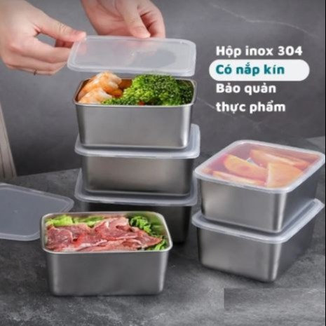 Hộp Inox đựng Thực Phẩm, Hình Chữ Nhật Cỡ Nhỏ 13.5×10.5×5.8 Cm – Hgs